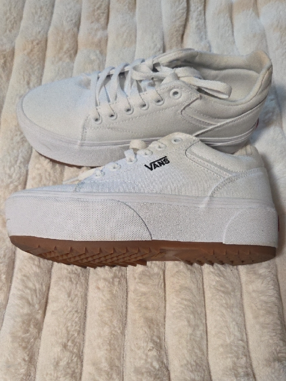 Vans White Canvas Platform Trainers with Gum Outsole - Picture 3 of 4